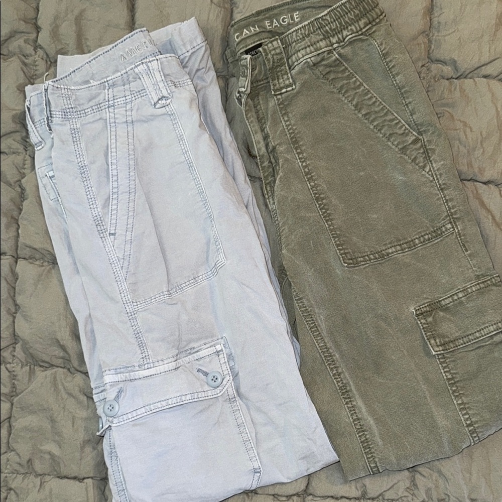 2 pairs of American Eagle Cargo Pants olive green and light blue size 0